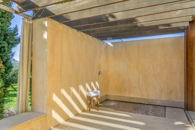 Outdoor Shower In Historic House In Mallorca With Swimming Pool